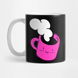 Cute Kawaii Coffee Cup With Steam In Pink Mug